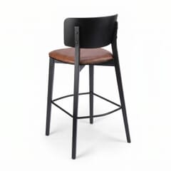Ezra Solid Wood Upholstered Restaurant Bar Stool with Wood Back in Black