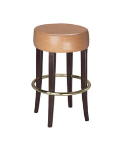 Round wood backless bar stool with gold footrest ring