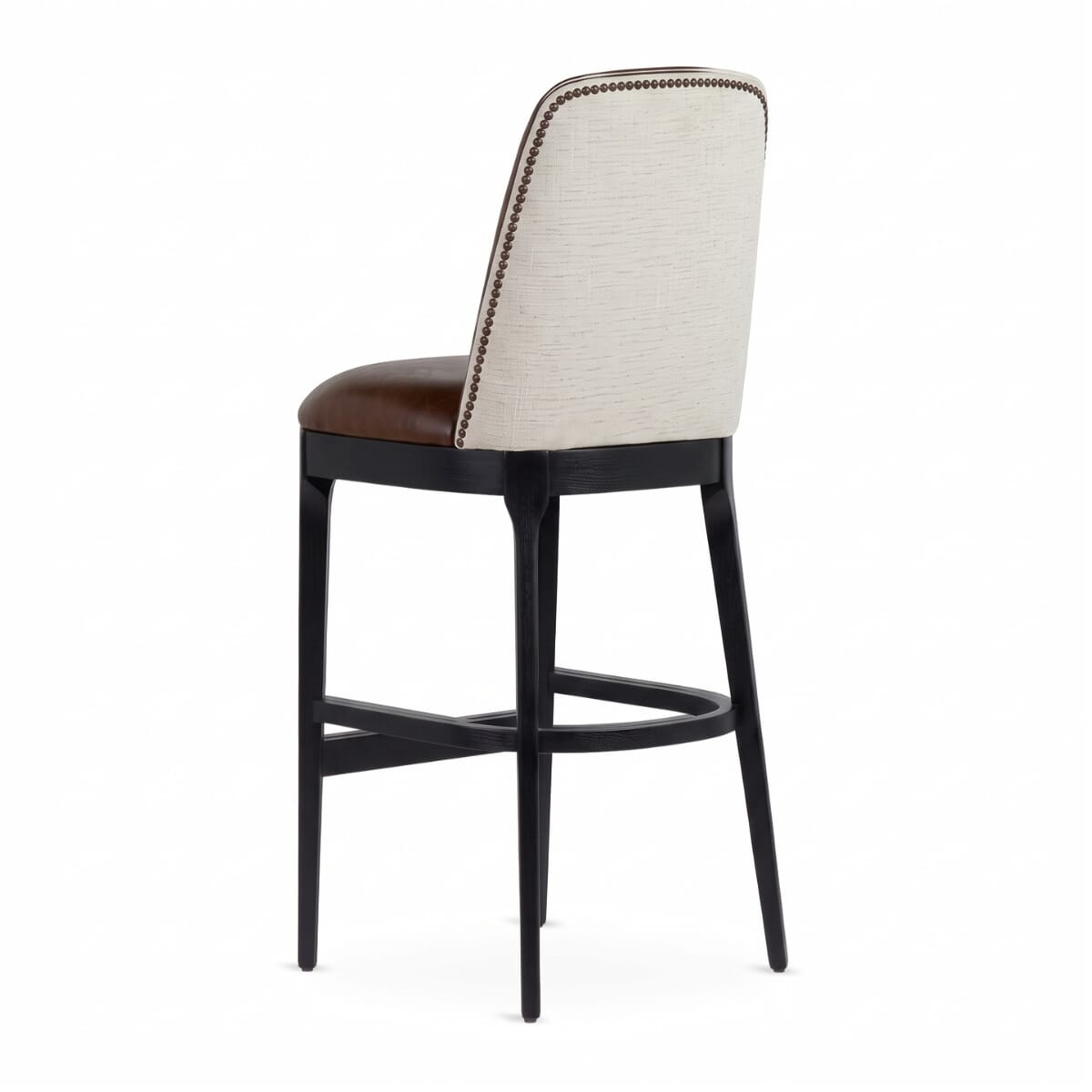 Custom Fully Upholstered Townsend Wood Restaurant Bar Stool in Black Finish with Nailhead Trim