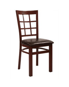 Mahogany Steel Window-Back Restaurant Chair with Upholstered Seat (front)