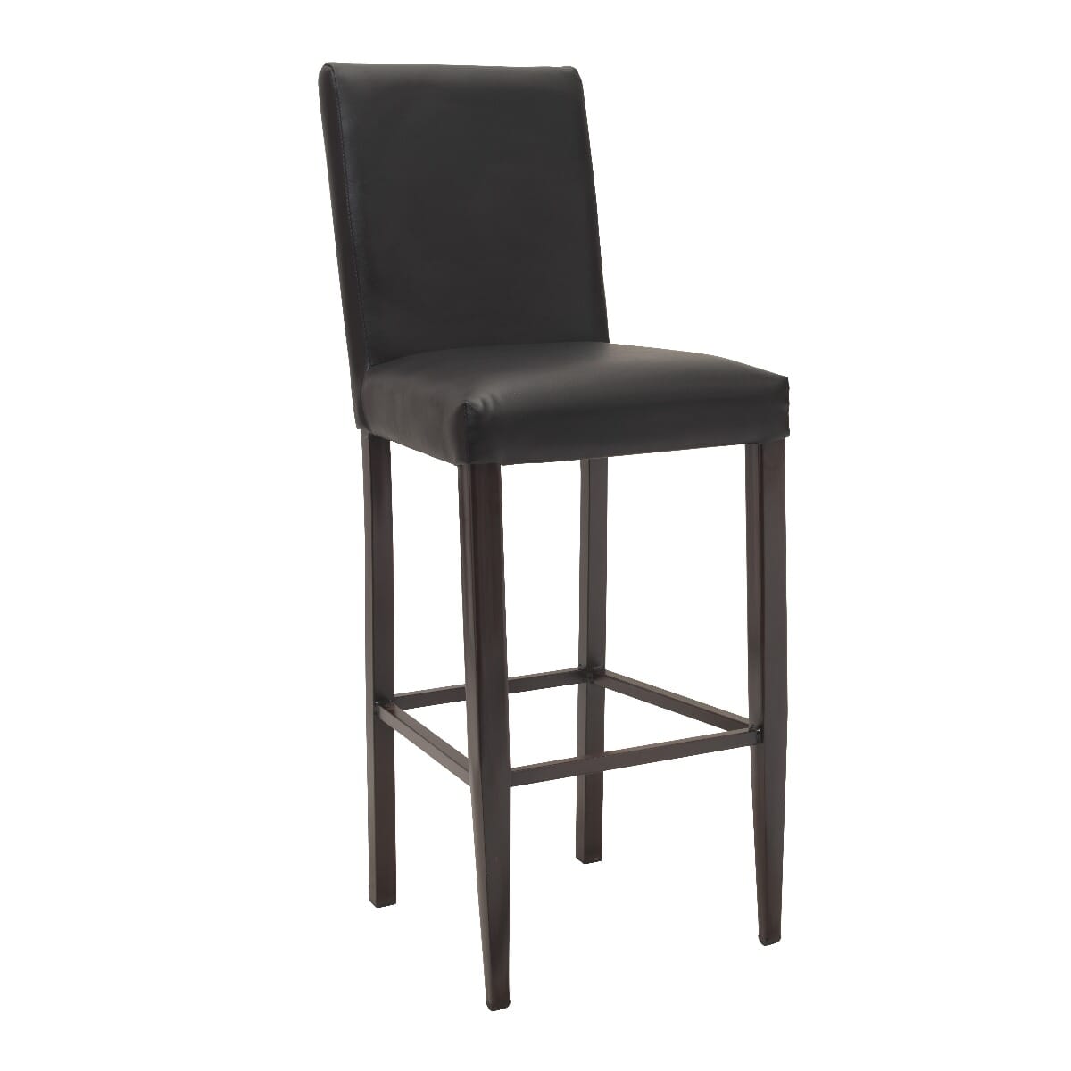 Custom Fully Upholstered Wood Look Metal Restaurant Bar Stool in Walnut