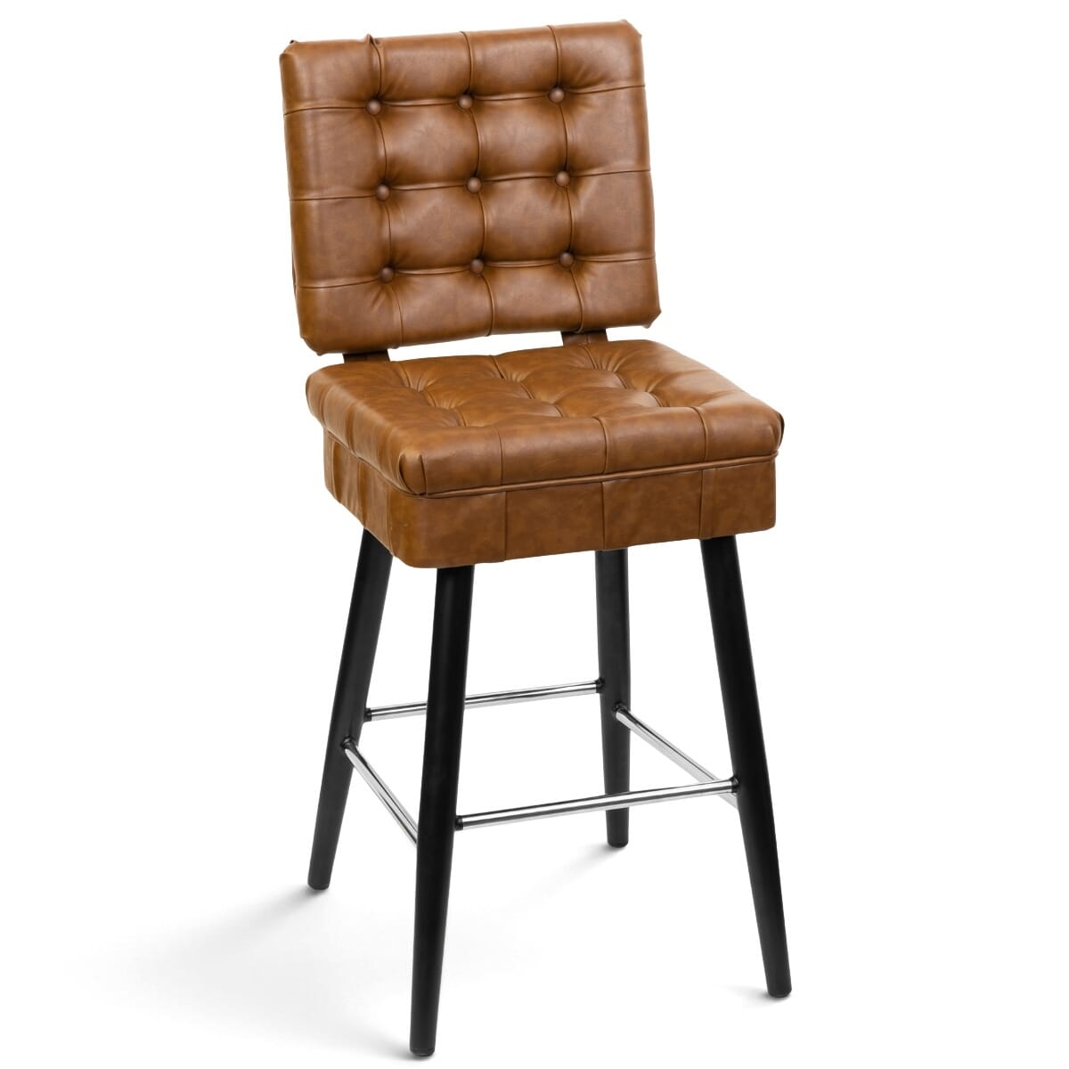 Tufted Bucket Bar Stool on Square Frame with Chrome Footring