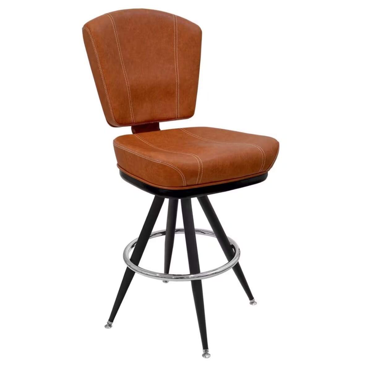 Modern Bucket Bar Stool for Restaurant Interiors with Vintage Black Frame, Chrome or Gold Foot Ring, and Vinyl Options
