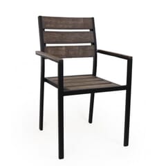 Outdoor Stackable Aluminum Arm Chair with Brushed Brown Synthetic Teak Wood Slats