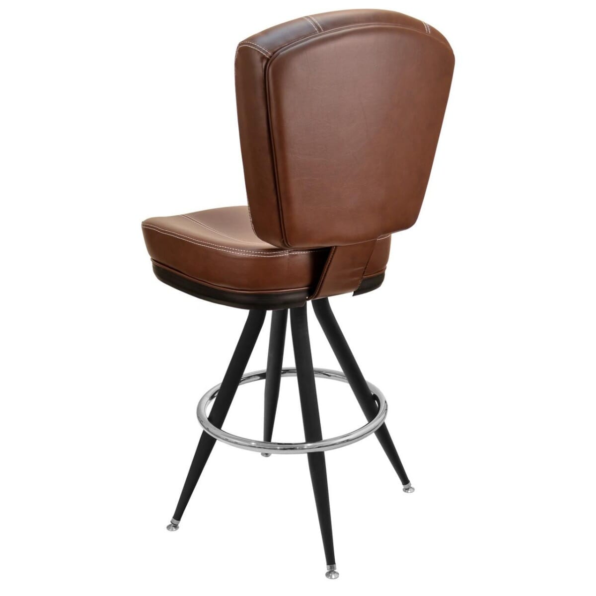 Custom Modern Bucket Bar Stool for Restaurant Interiors with Vintage Black Frame, Chrome or Gold Foot Ring, and Vinyl Options