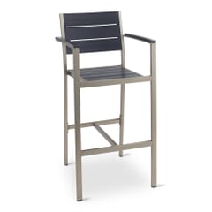 Indoor/Outdoor Brushed Aluminum Arm Bar Stool with Black Synthetic Teak Wood Slats