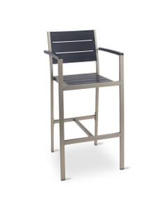 Indoor/Outdoor Brushed Aluminum Arm Bar Stool with Black Synthetic Teak Wood Slats