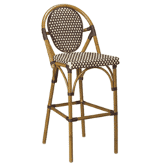 Synthetic Wicker & Bamboo Outdoor Bar Stool with Rounded Back in Walnut/Brown