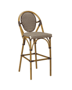 Rounded-Back Synthetic Wicker & Bamboo Commercial Outdoor Bar Stool (Front)