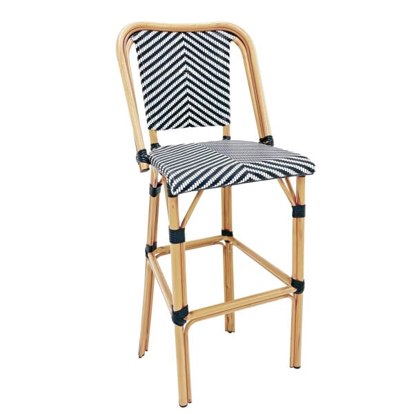 Synthetic Wicker Bamboo Commercial Outdoor Bar Stool Black White