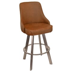 Vintage Button-Tufted Swivel Bucket Bar Stool with Clear Coat Base
