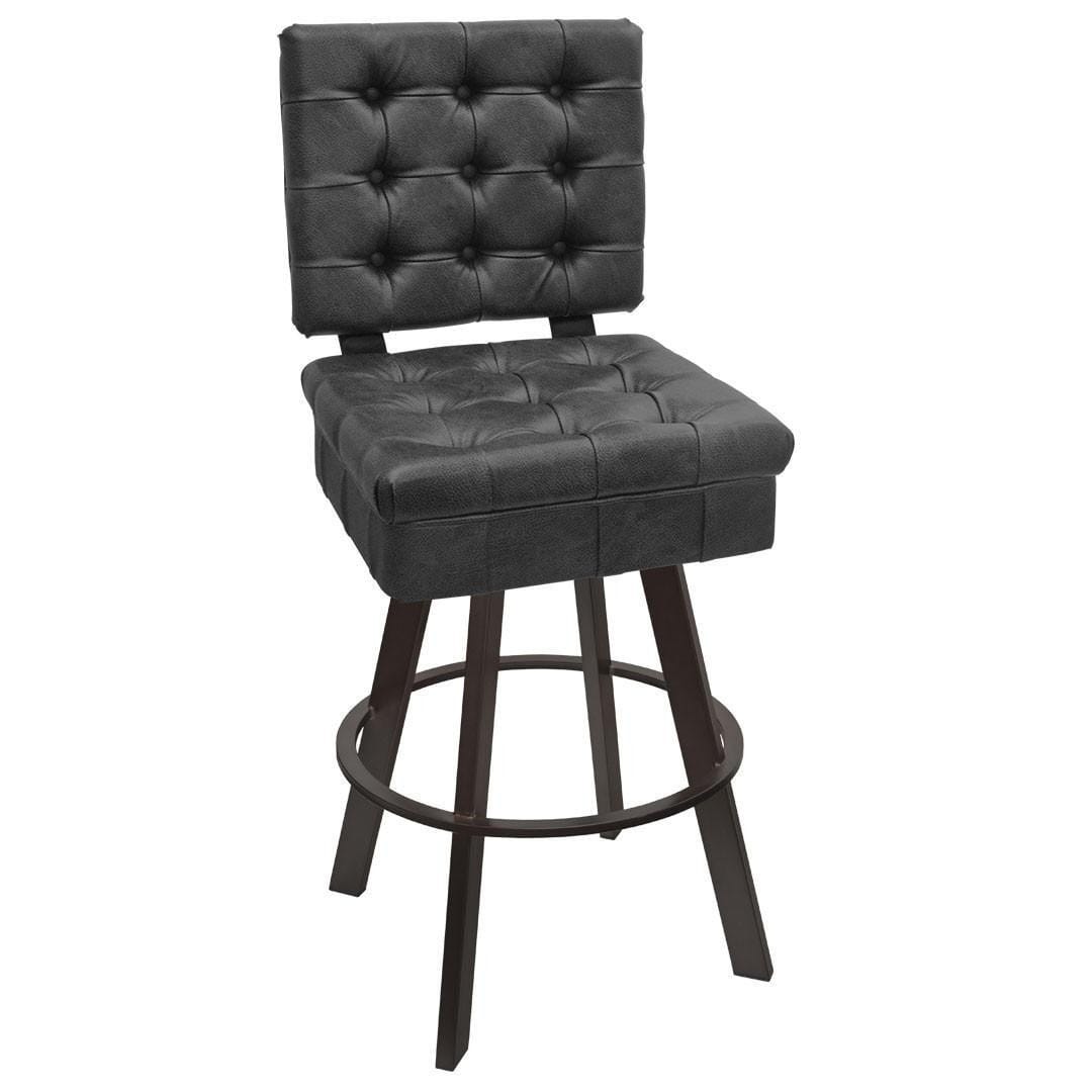 Tufted Vinyl Swivel Bucket Bar Stool with Black Steel Base