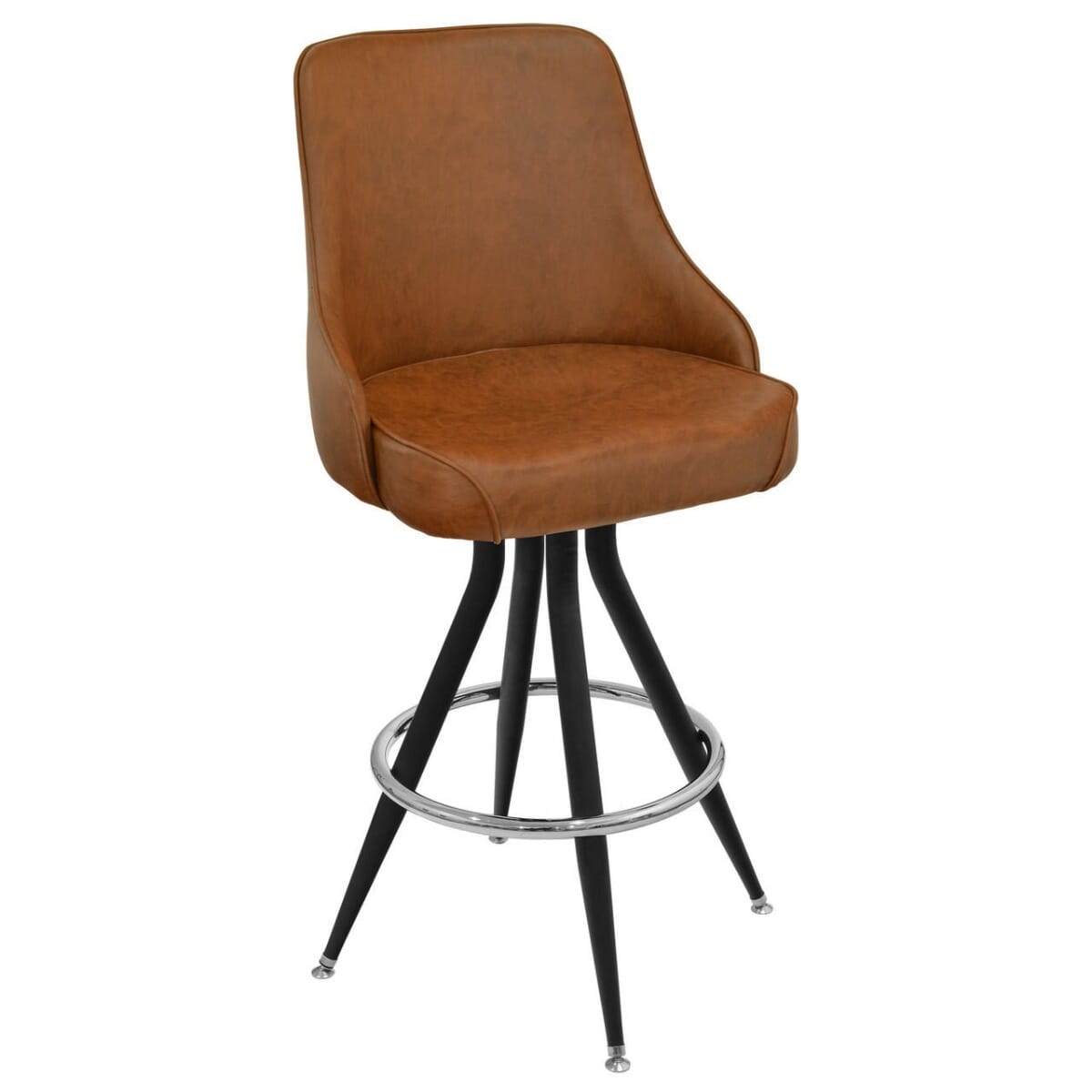 Tufted Back Bucket Bar Stool for Restaurant and Home with Vintage Black Base and Chrome or Gold Foot Ring