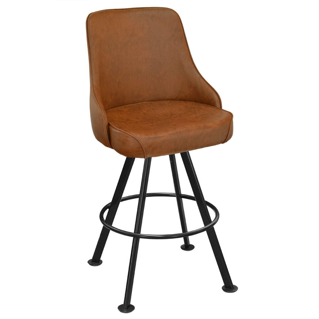 Tufted Back Bucket Bar Stool for Restaurant and Home with Black Rounded Base and Vinyl Options