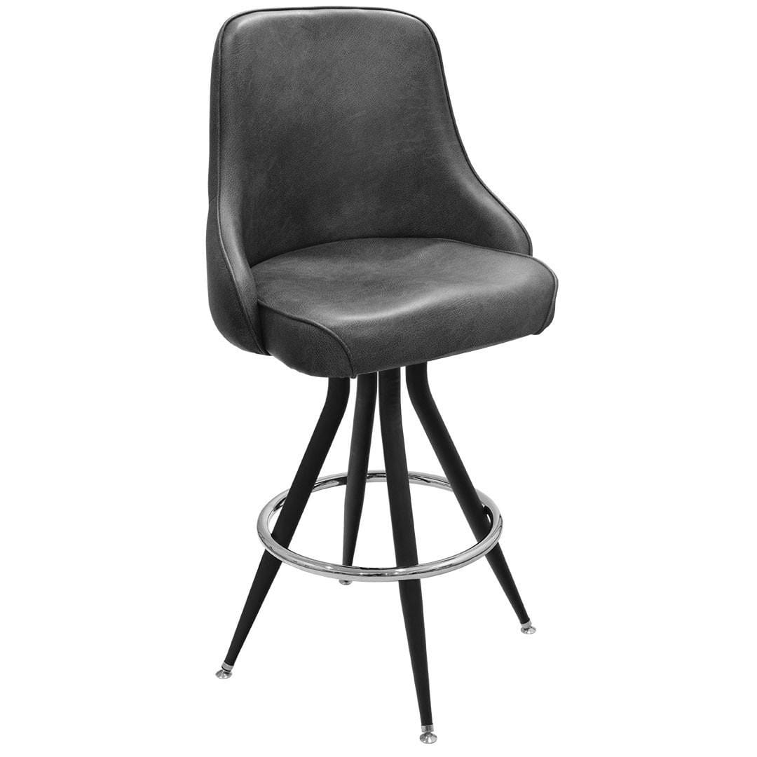 Tufted Back Bucket Bar Stool for Restaurant and Home with Vintage Black Base and Chrome or Gold Foot Ring