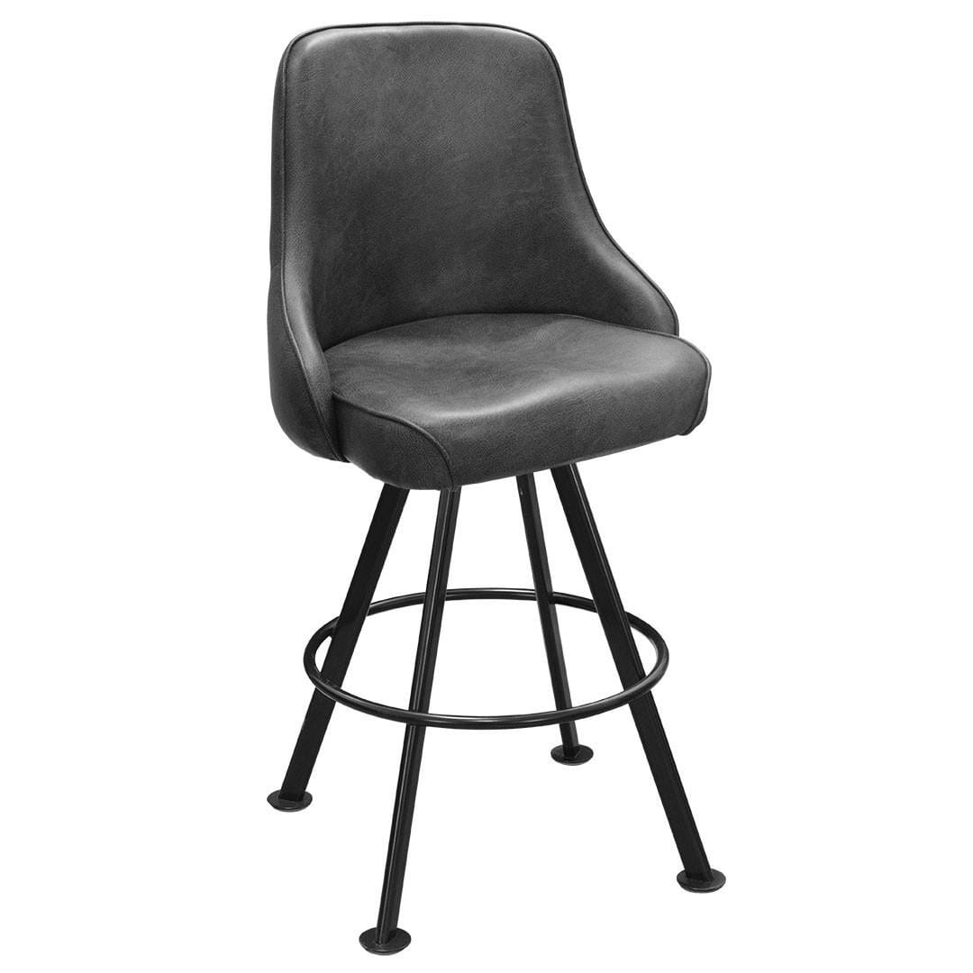 Tufted Back Bucket Bar Stool for Restaurant and Home with Black Rounded Base and Vinyl Options