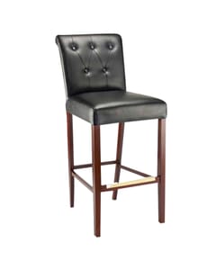 Fully Upholstered Lotus Bar Stool with Tufted Back Upholstery in Dark Mahogany (front)