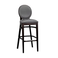 Fully Upholstered Espresso Wood Round Back Restaurant Bar Stool with Nailhead Trim