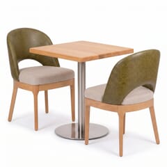 2-Seat Lily Natural Wood Restaurant Set with Brushed Steel Base