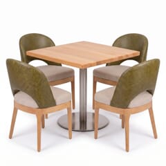 4-Seat Lily Natural Wood Restaurant Set with Stainless Steel Base