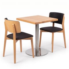 2-Seat Ezra Natural Wood Restaurant Set with Brushed Steel Base