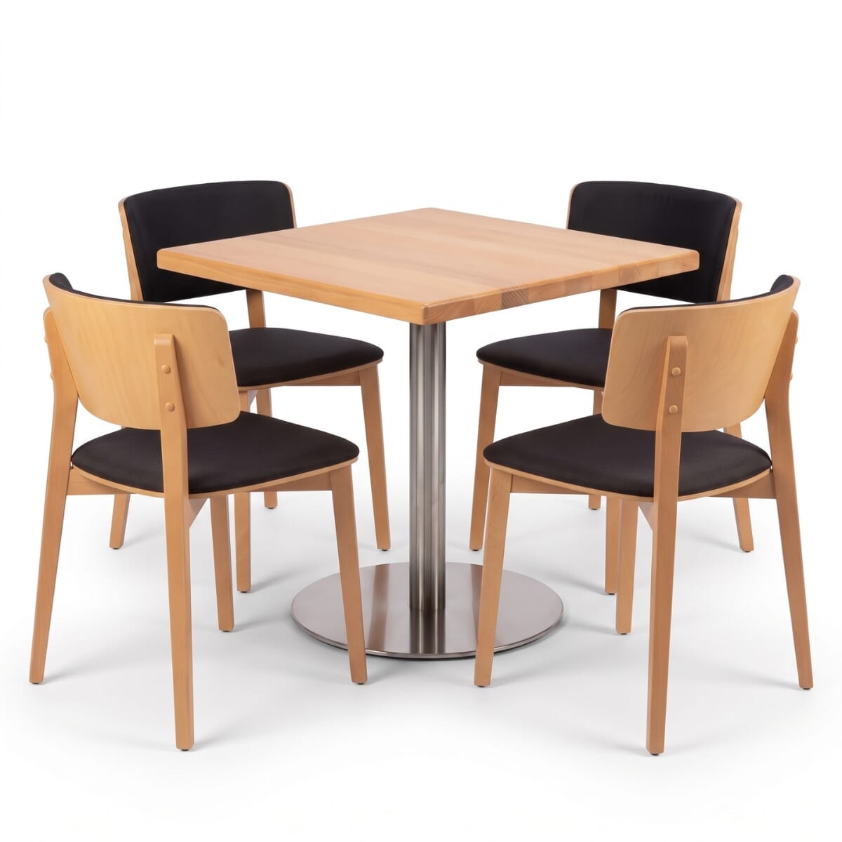 4-Seat Ezra Natural Wood Restaurant Set with Steel Base