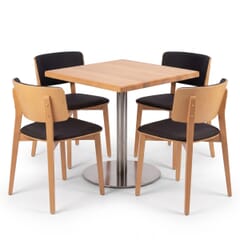 4-Seat Ezra Natural Wood Restaurant Set with Steel Base