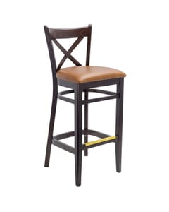 Espresso Wood Cross-back Commercial Bar Stool with Upholstered Seat (Front)