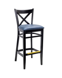 Black Wood Cross-back Commercial Bar Stool with Upholstered Seat (Front)