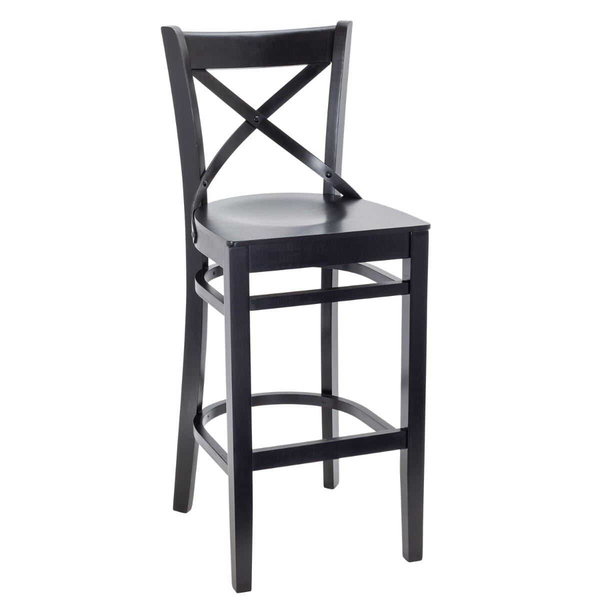 Solid Beech Wood Cross Back Commercial Bar Stool in Black