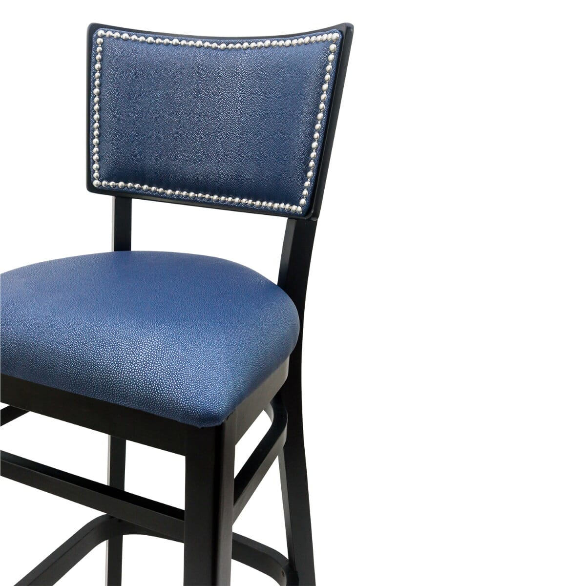Black Solid Wood Square Back Restaurant Bar Stool with Nailhead Trim
