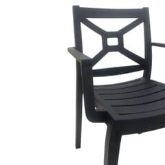 Stackable Resin Patio Arm Chair with Designer Back in Charcoal