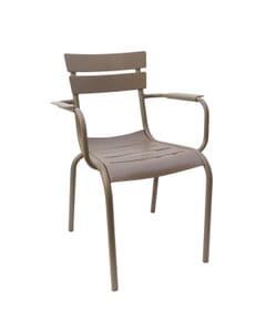 Stackable Indoor/Outdoor Restaurant Chair with Resin Seat and Back in Tan - Front View