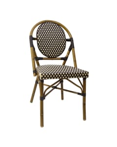 Synthetic Wicker & Bamboo Outdoor Stackable Chair with Rounded Back in Walnut/Brown