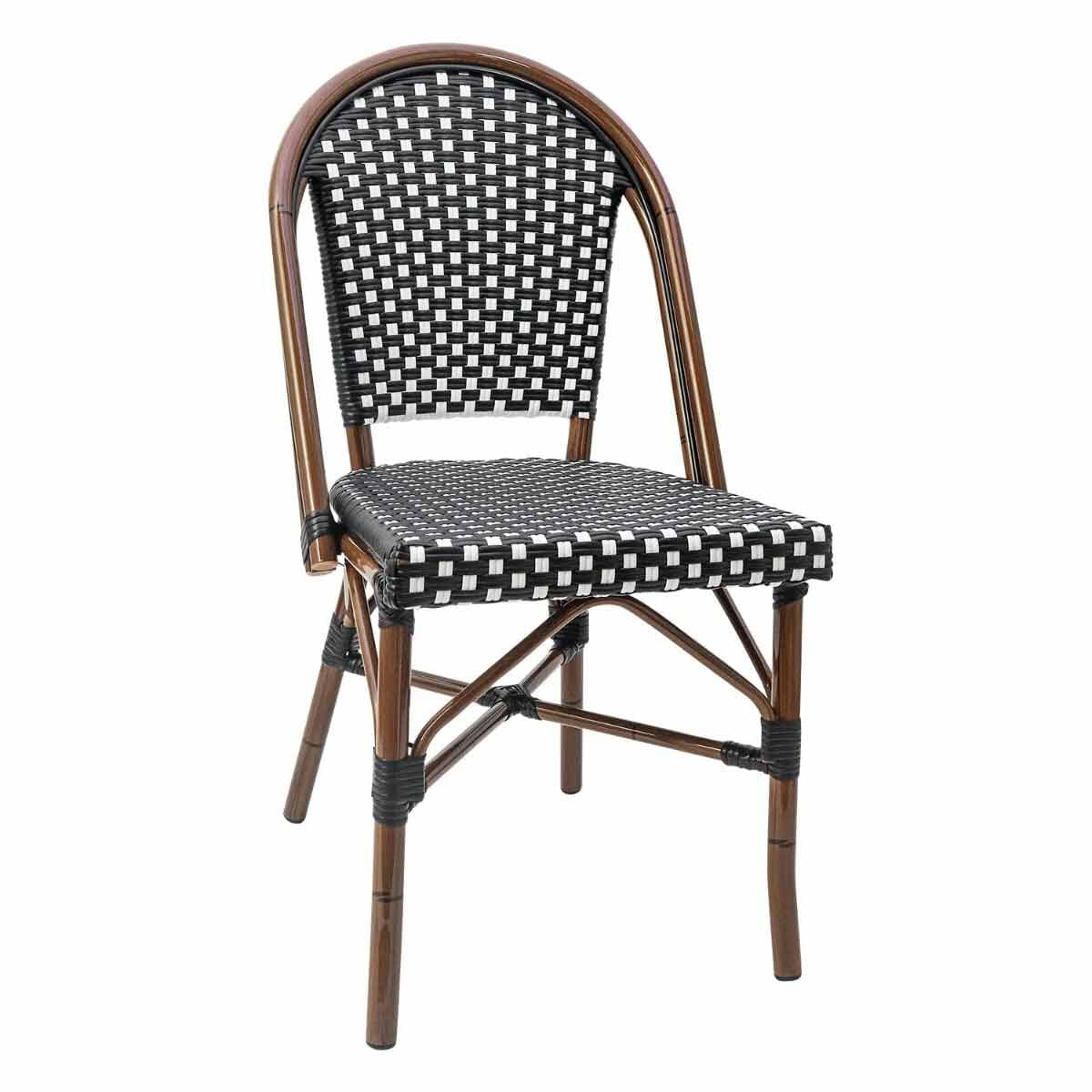 Stackable Synthetic Wicker Bamboo Outdoor Chair Black White