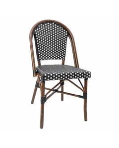 Stackable Curved-Back Synthetic Wicker & Bamboo Commercial Outdoor Chair - Black/White