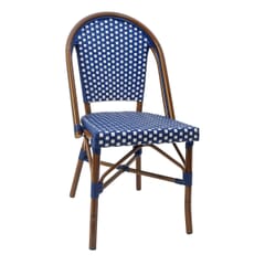 Stackable Curved-Back Synthetic Wicker & Bamboo Commercial Outdoor Chair - Blue/White