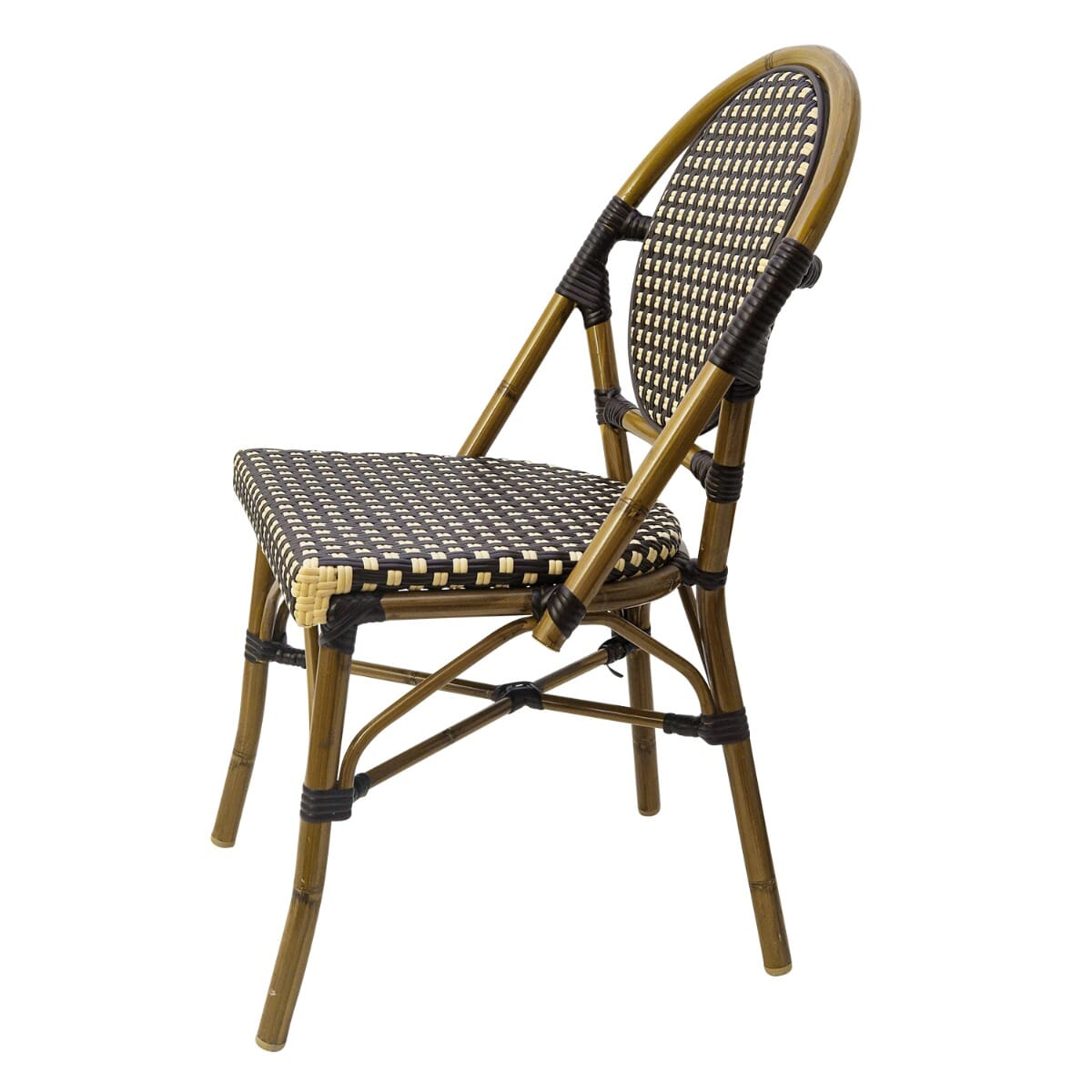 Synthetic Wicker Bamboo Outdoor Stackable Chair in Walnut Brown