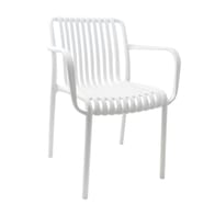 Stackable Indoor/Outdoor Arm Resin Chair With Striped Seat and Back in White 