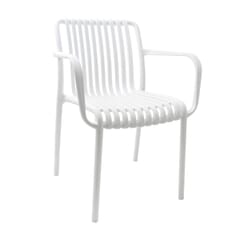 Stackable Indoor/Outdoor Arm Resin Chair With Striped Seat and Back in White