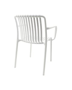 Stackable Indoor/Outdoor Arm Resin Chair With Striped Seat and Back in White 