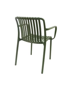 Stackable Indoor/Outdoor Arm Resin Chair With Striped Seat and Back in Green