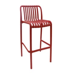 Stackable Indoor/Outdoor Resin Commercial Bar Stool With Striped Seat and Back in Red