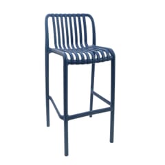 Stackable Indoor/Outdoor Resin Restaurant Bar Stool With Striped Seat and Back in Blue 