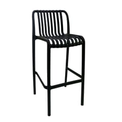 Stackable Outdoor Black Resin Bar Stool With Striped Seat