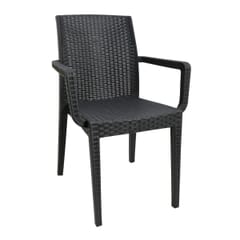 Curved-Back Charcoal Wicker-look Restaurant Chair with Arms
