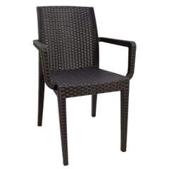 Curved-Back Brown Wicker look Chair with Arms