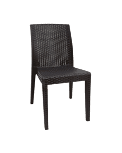Curved-Back Brown Synthetic Wicker Restaurant Chair - Front View