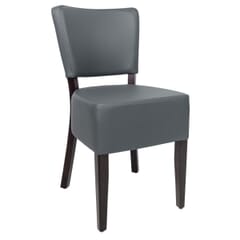 Fully Upholstered Faux-Leather Restaurant Chair In Espresso Frame & Grey Vinyl