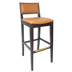 Fully Upholstered Walnut Wood Madison Commercial Bar Stool with Nail-head Trim